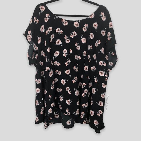 torrid Tops - Torrid Black Floral Print Short Sleeve Bohemian Boho Classy Plus Size Blouse